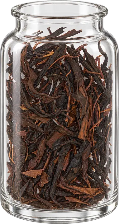 Ozurgeti GABA tea leaves in a tall clear display jar