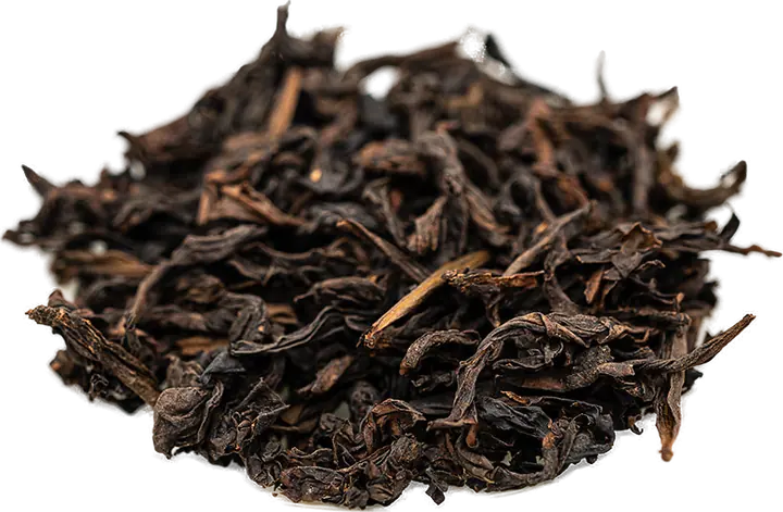 Loose, twisted dark leaves of Wild Qizhong oolong